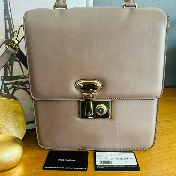 Dolce & Gabbana Clean Taupe Vitello Calf Leather Top Handle Crossbody BB5575 - Picture 4 of 17